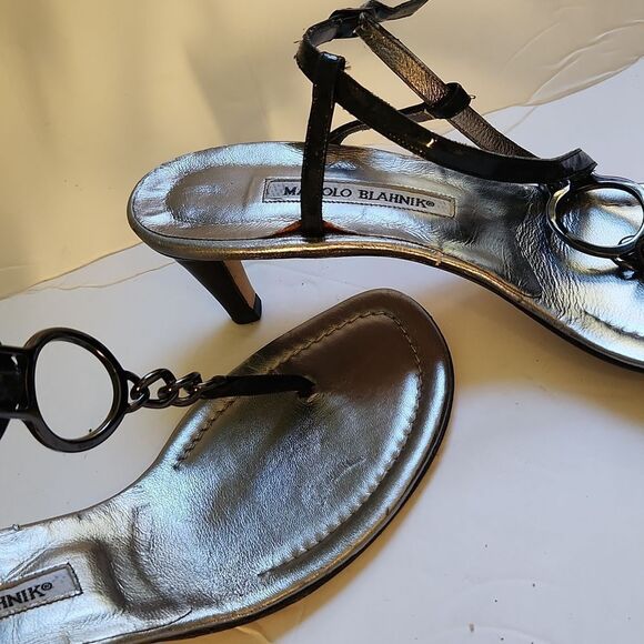 Manolo Blahnik Metallic Silver Strappy Heels - Picture 3 of 12